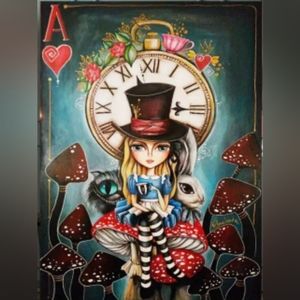 Alice in Wonderland Sitting On a Mushroom Diamond Dot Painting